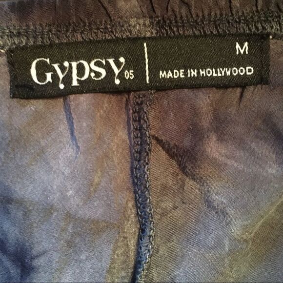 GYPSY 05 silk tie-Dye boho strapless maxi dress blue grey M - Picture 8 of 8